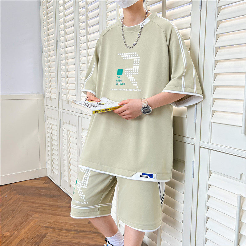 2025新款夏季透气青少年男士韩版时尚百搭透气套装YCGW778-P53，男装休闲套装，电商A206