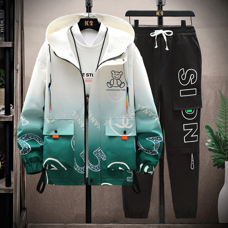 高品质青少年学生渐变开衫夹克套装宽松连帽男士两件套TZ0223-P95，男装休闲套装，星座1206（原A206）