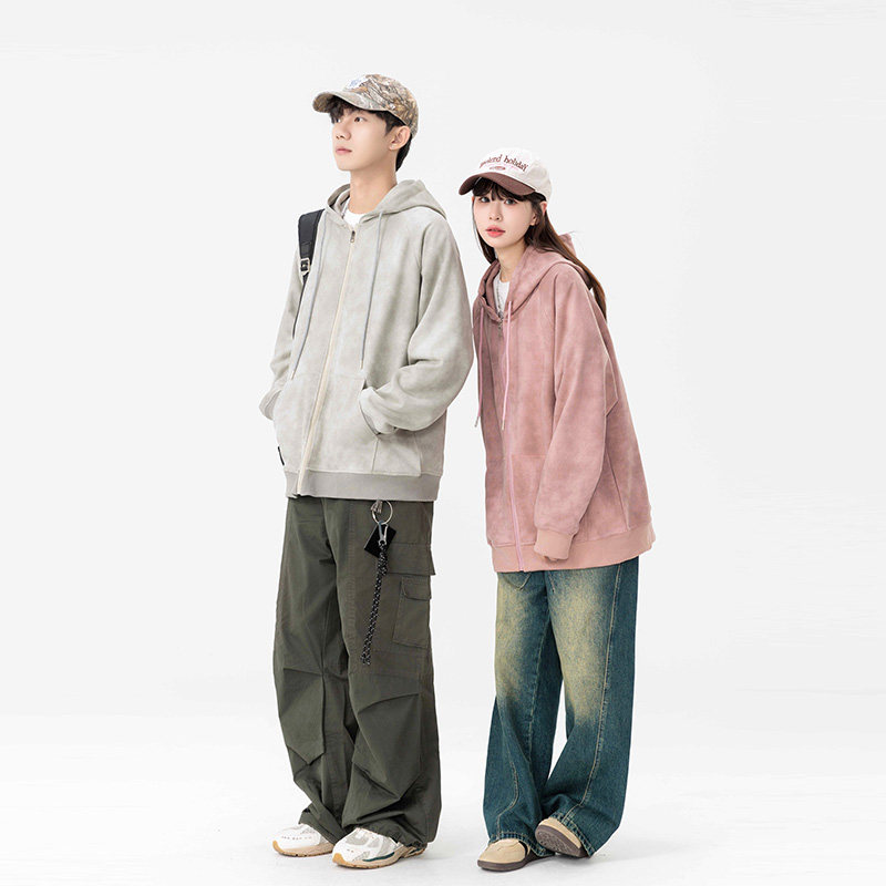 麂皮绒开衫男女春秋新款美式潮牌休闲宽松卫衣外套HH8915-P50,女装短外套,星座1206（原A206）