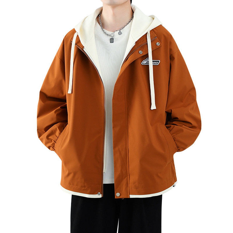 春秋款工装连帽夹克潮流拼色宽松百搭户外冲锋衣外套HS8310-P75,男装夹克,星座1206（原A206）