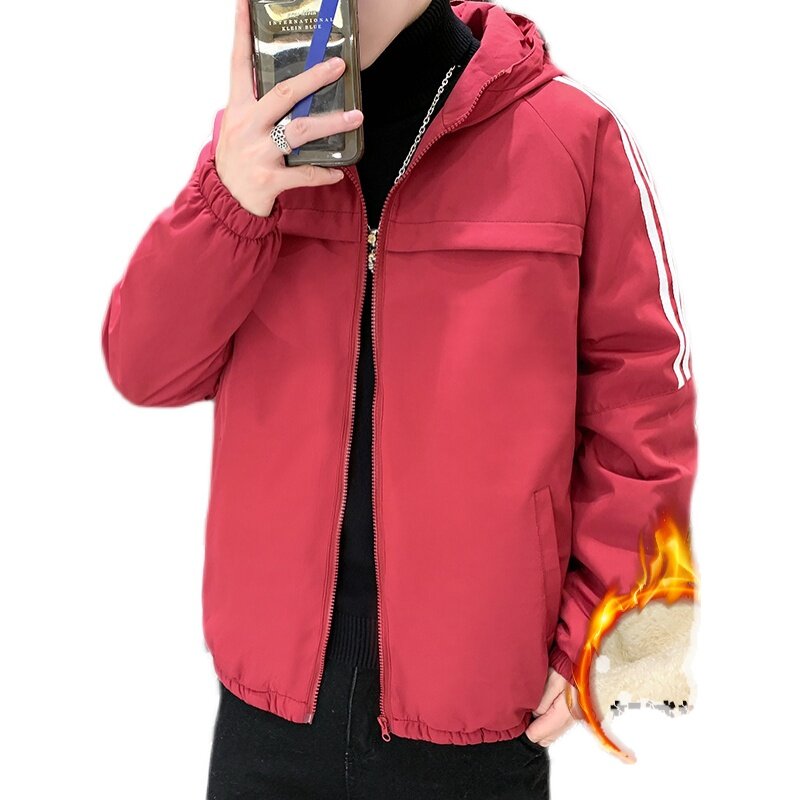 2022新款三条杠加绒夹克男士韩版潮流冬季外套JK3033-P45,男装夹克,星座1206（原A206）