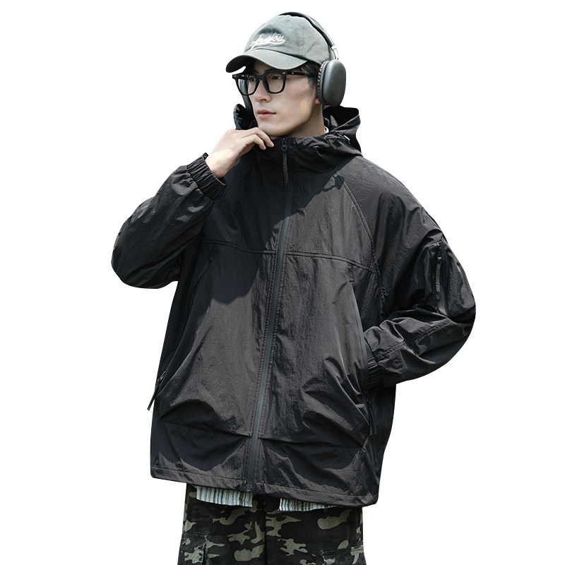 春秋款工装连帽夹克潮流拼色宽松百搭户外冲锋衣外套HS8308-P75,男装夹克,星座1206（原A206）