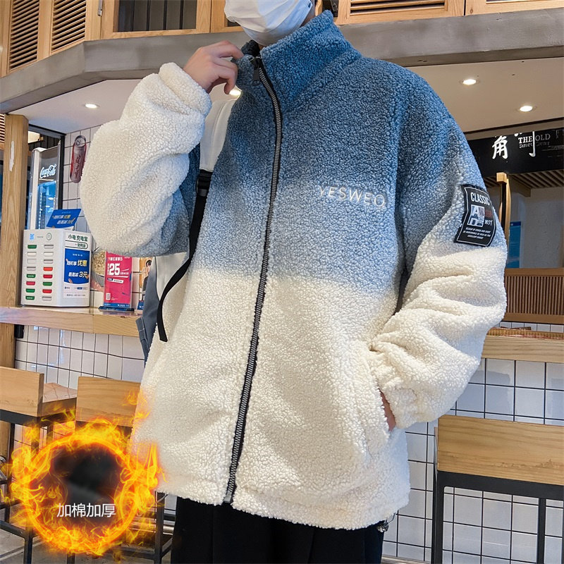 主推情侣款渐变颗粒绒加棉夹克立领羊羔绒外套棉衣K99-P110,男装棉衣,星座1206（原A206）