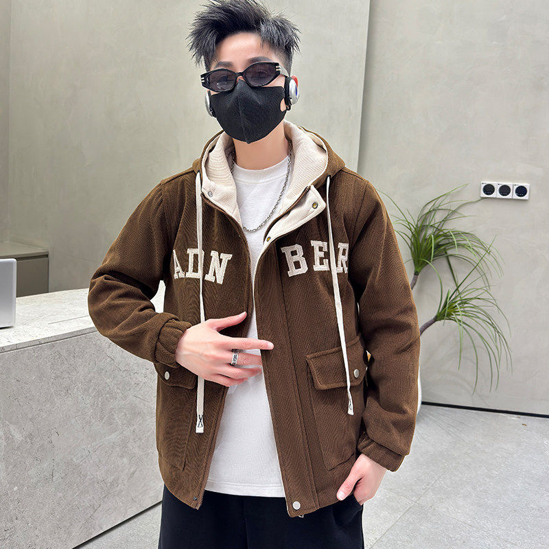 抖音直播2024新款春秋开衫外套连帽上衣绣标夹克男HGC1925-P85图片