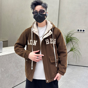 抖音直播2024新款春秋开衫外套连帽上衣绣标夹克男HGC1925-P85图片