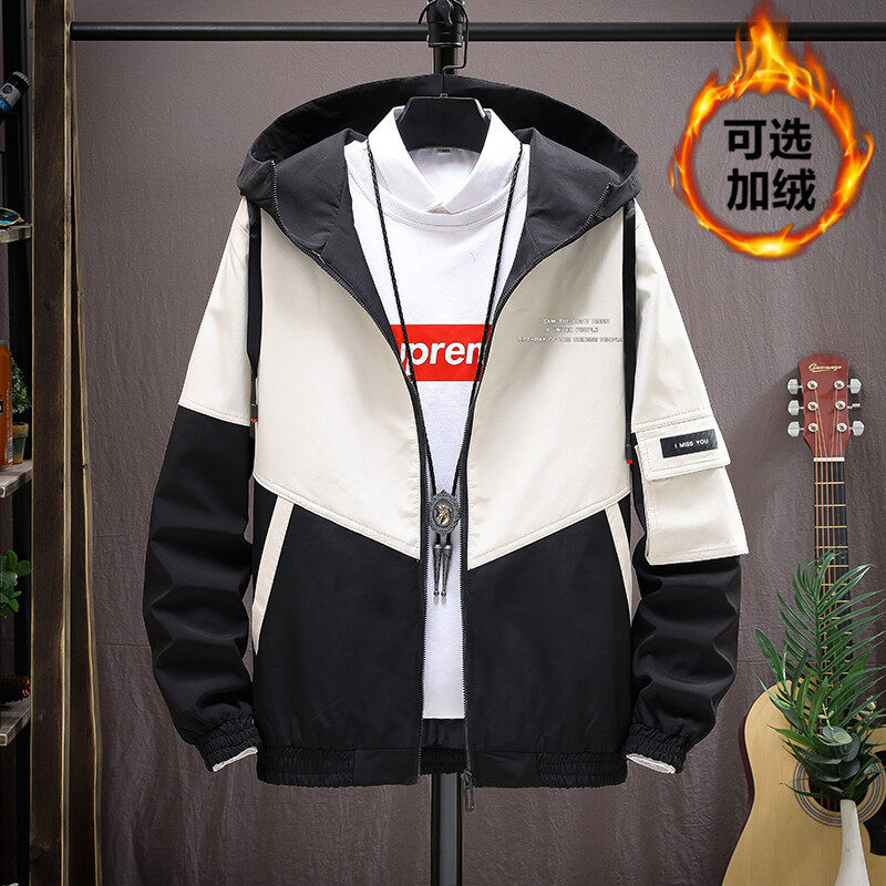 夹克男加绒秋冬装新款青少年秋季工装连帽外套男JK9601加绒-P45,男装夹克,星座1206（原A206）