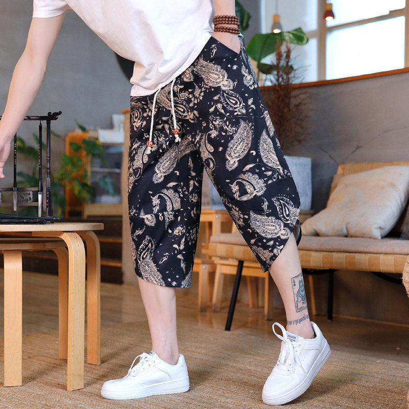 冰丝七分裤男士宽松印花外穿短裤加肥加大码潮流马裤LFB08-P30，男装牛仔裤，星座1206（原A206）