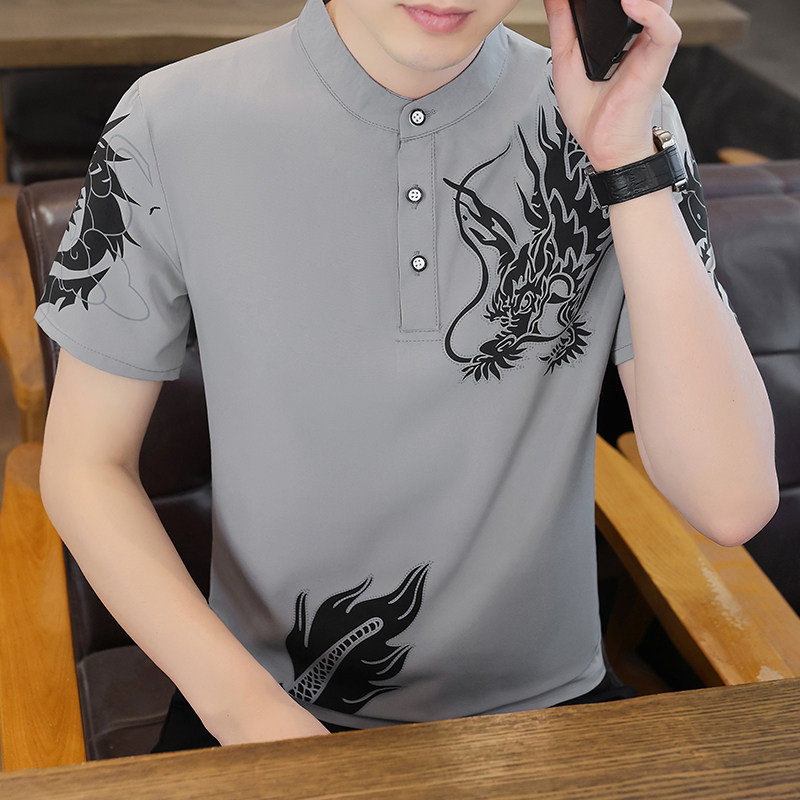 夏季新款短袖POLO衫男立领印花冰丝无弹韩版修身YKJ91-P30,男装Polo衫,星座1206（原A206）