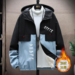 主推加绒加厚 夹克男士拼接连帽韩版冬季外套潮流jk047加绒-P45图片