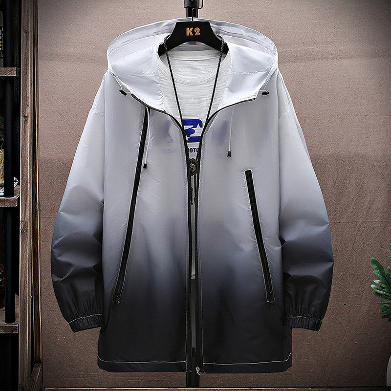 冰丝UPF50中长款防晒衣夏季渐变连帽男外套情侣防晒服YF14-P50,男装防晒衣,星座1206（原A206）