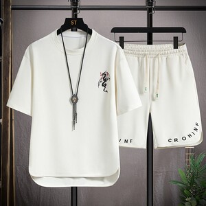 夏季短袖套装印花男圆领五分裤套装华夫格YK119-P45图片