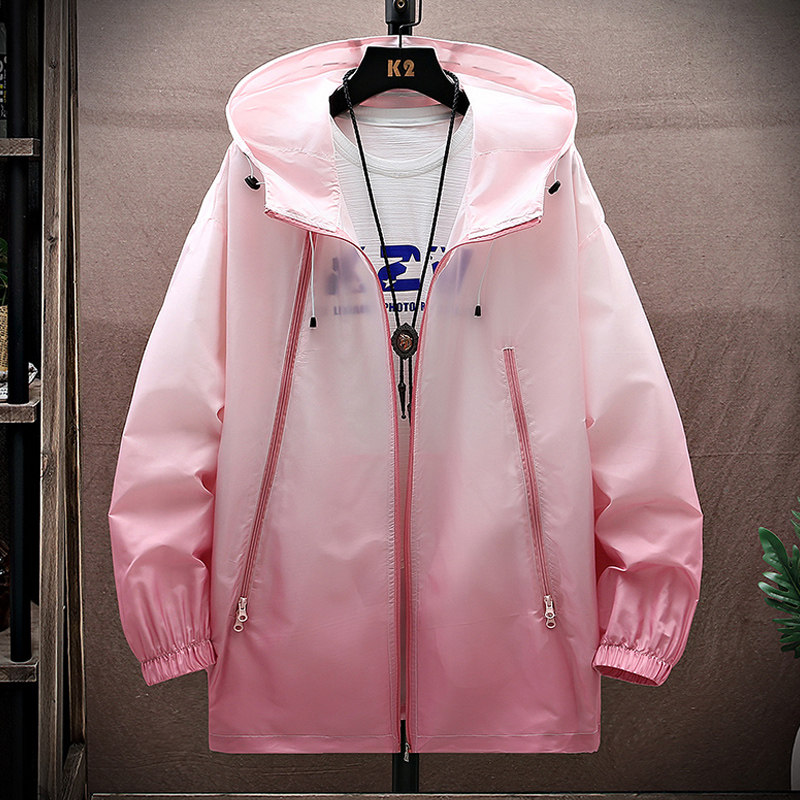 冰丝UPF50中长款防晒衣夏季渐变连帽男外套情侣防晒服YF14-P50，男装防晒衣，电商A206
