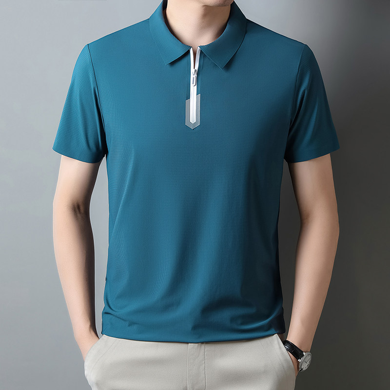 2023夏季新款翻领T恤无缝潮流冰丝体恤衫polo衫男DQC1366-P45,男装Polo衫,星座1206（原A206）