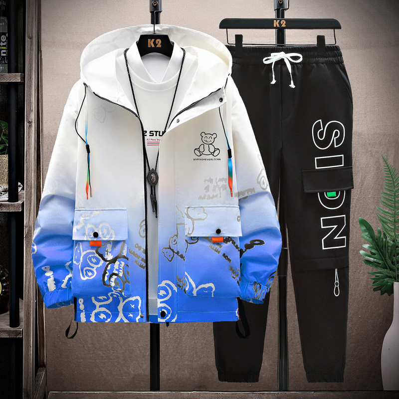 高品质青少年学生渐变开衫夹克套装宽松连帽男士两件套TZ0222-P95，男装休闲套装，星座1206（原A206）