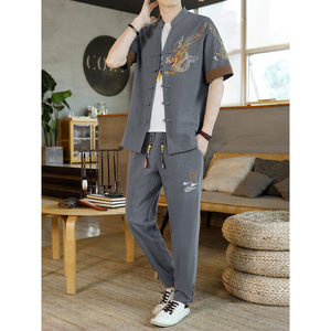 风男装夏季短袖开衫套装男汉服套装一套 HJQ716-P65图片