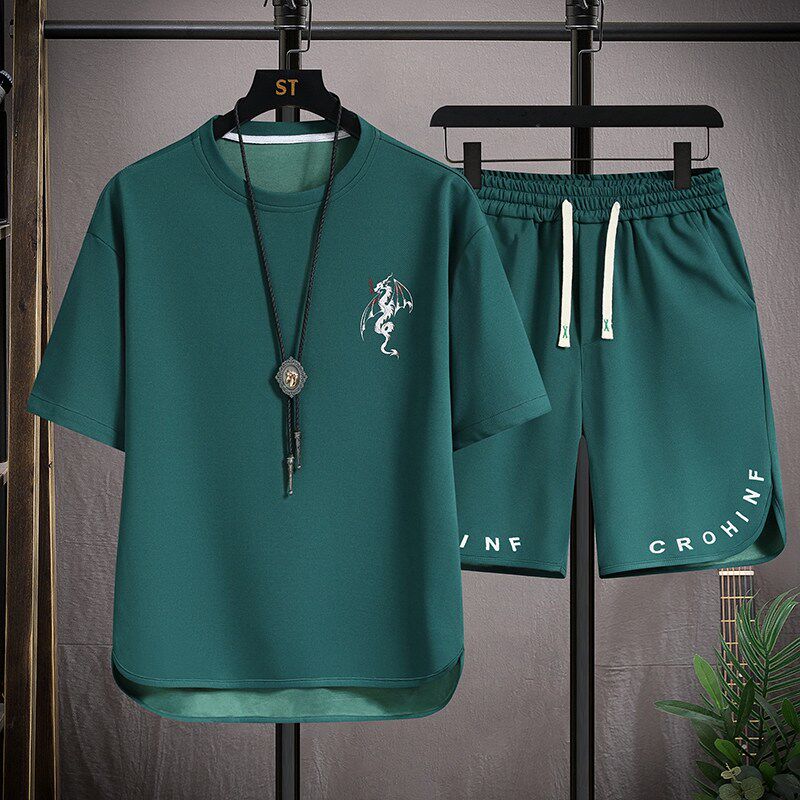 夏季短袖套装印花男圆领五分裤套装华夫格YK119-P45，男装休闲套装，星座1206（原A206）