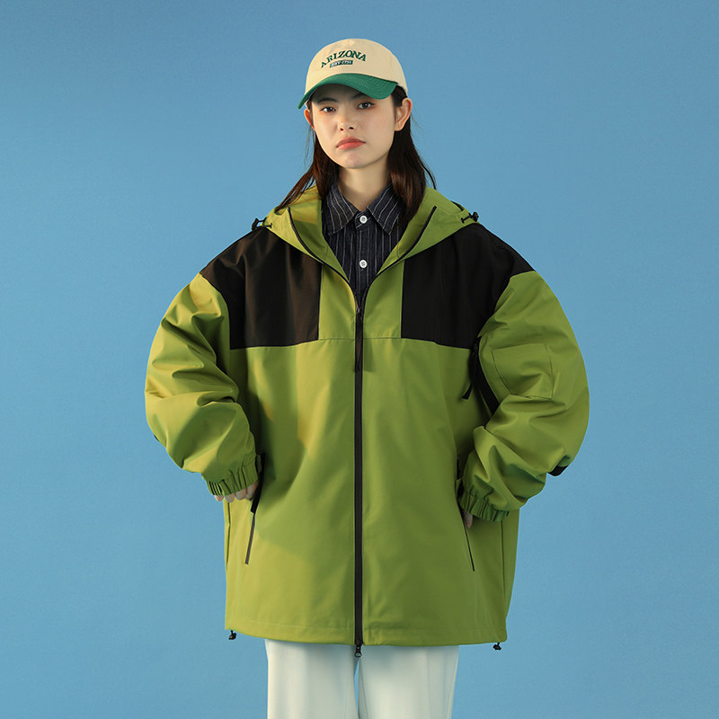 春款工装连帽夹克潮流拼色宽松百搭户外冲锋衣外套HS8302-P75,男装夹克,星座1206（原A206）