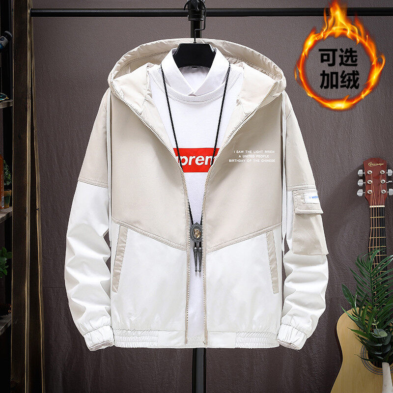 夹克男加绒秋冬装新款青少年秋季工装连帽外套男JK9601加绒-P45,男装夹克,星座1206（原A206）