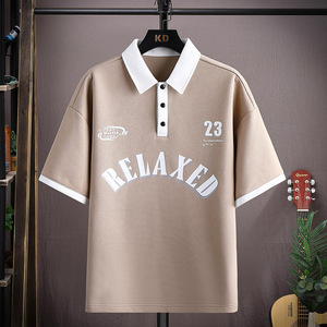 2023夏季新款翻领T恤印花潮流条纹阔版体恤衫polo衫男PL6890-P35图片