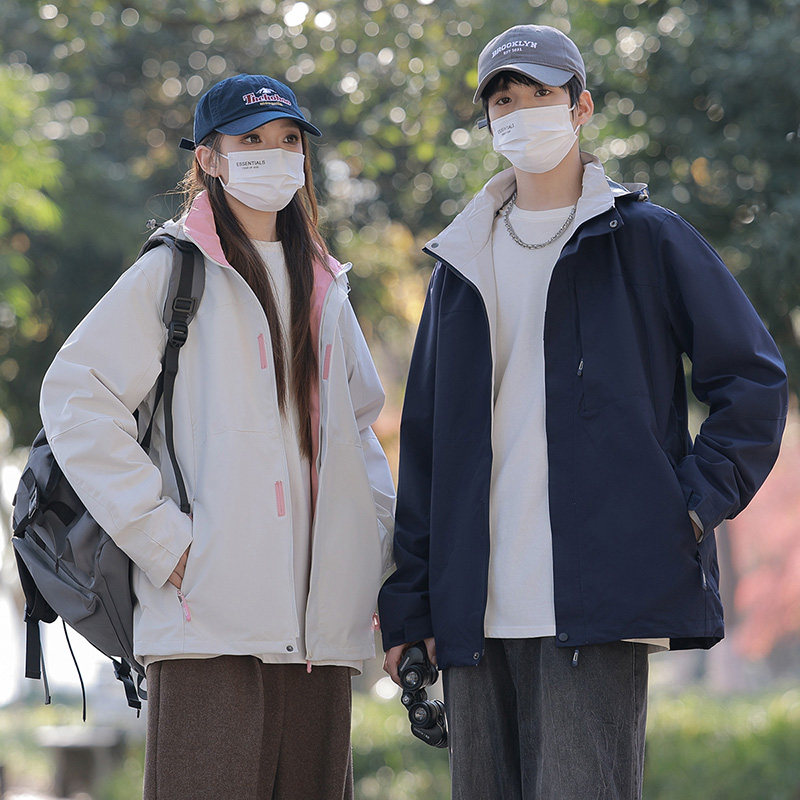 2025秋季新款时尚夹克情侣男女冲锋衣防风防水连帽外套潮JK618-48图片