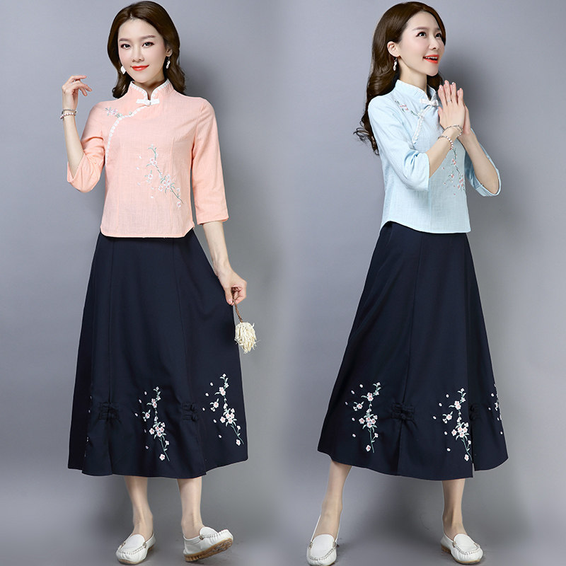 夏装新款复古民族风女装裙子刺绣花百搭大摆裙中长裙棉麻半身裙女|ruв категории Женская одежда, юбка - от Buy2taobao.com для оказания профессиональной услуги покупки агента Taobao