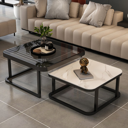 茶几客厅家用小户型2024新款钢化玻璃极简岩板桌子轻奢高级感折叠