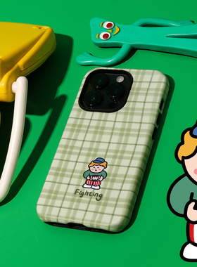 和风猫饭绿色格子菲林二合一磁吸充电款手机壳适用于苹果17/16/15promax/14/13/12软壳iphone/mate60pro/保护
