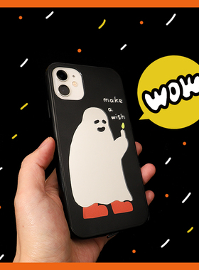 和风猫饭开心鬼镜面手机壳适用苹果16promax/15romax/14pro/13pro软11iPhone12ProMaxsmax