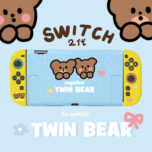 和风猫饭新款任天堂switch2代保护套蓝黄小熊苹果原创NS2硬收纳包