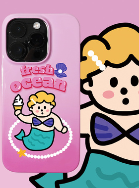 和风猫饭美人鱼菲林壳适用华为苹果mate60pro17/16promax15手机壳iphone13pro12mini/14小米vivooppo卡通简约