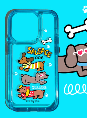 和风猫饭腊肠狗透蓝色亚克力手机壳适用于苹果17pro/16pro华为15系列15/14promax13/12华为mate60pro小人
