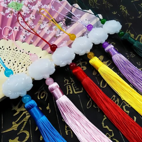 双面白玉莲花吊穗扇子流苏惠子