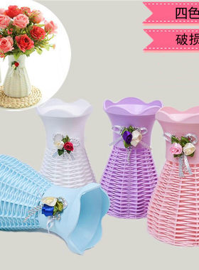 塑料花瓶仿真花束摆设花瓶花篮丝袜丝网花材料花盆仿真花瓶花器