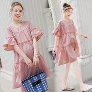 Váy bà bầu mùa hè thời trang lỏng thủy triều mẹ cotton kích thước lớn Váy bà bầu dài đoạn bà bầu mùa hè - Áo thai sản