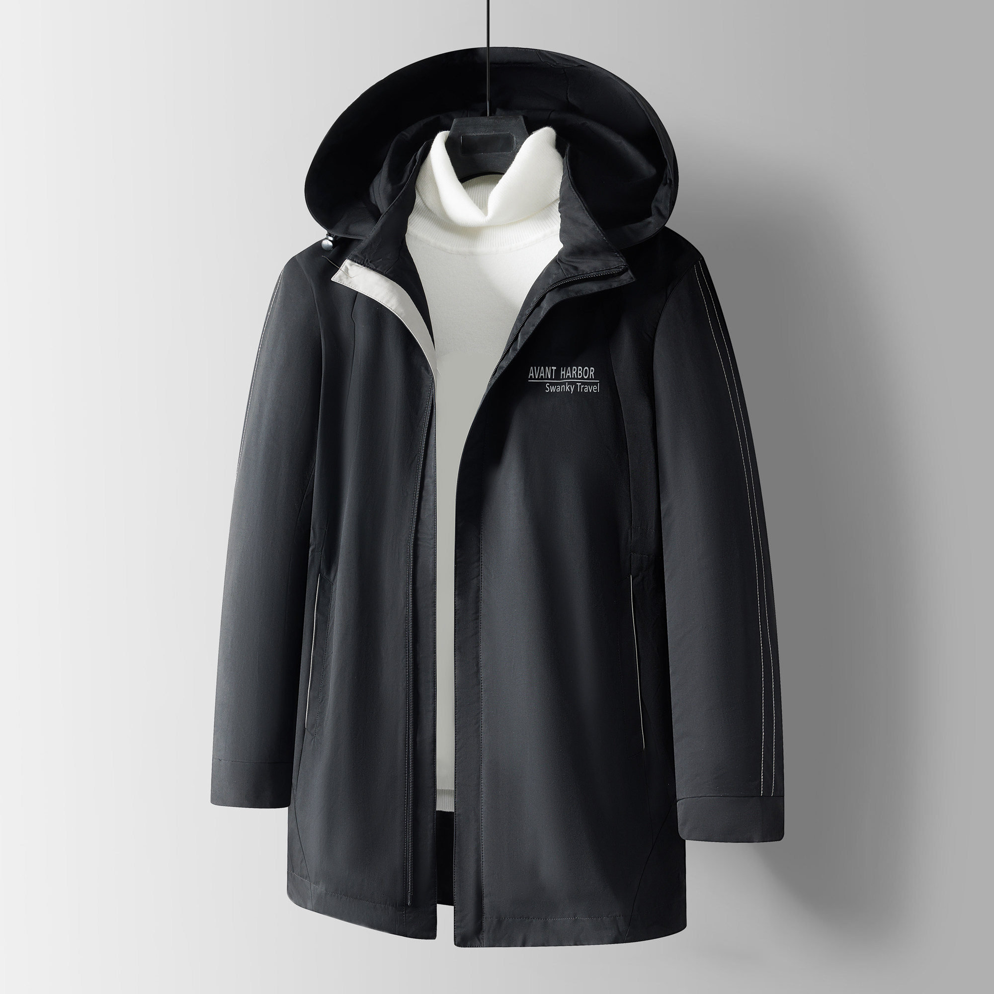 一线撤柜品牌春季2024新款时尚百搭男士纯色连帽休闲夹克风衣外套,男装,风衣,淘宝优惠券,粉丝福利购,淘宝优惠卷