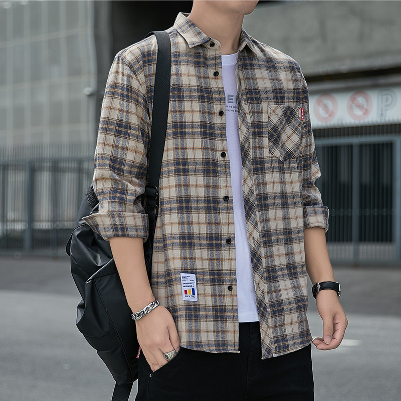 撤柜撤标(D)春秋款长袖衬衫男新款潮流时尚格子衬衣百搭休闲上衣,男装,衬衫,淘宝优惠券,粉丝福利购,淘宝优惠卷