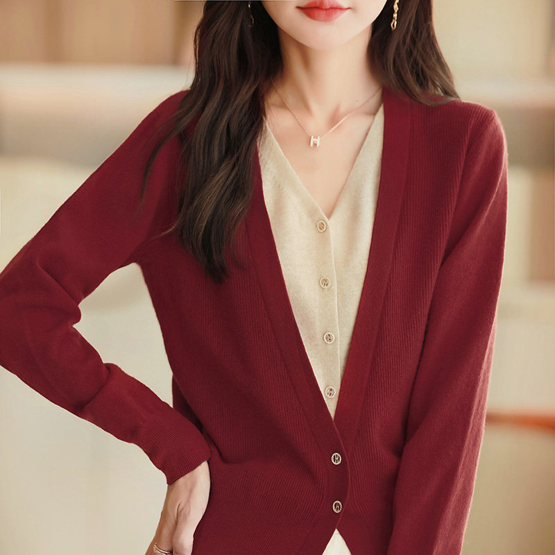 撤标撤柜(A)假两件针织打底衫女春秋款内搭洋气大码女装秋冬毛衣