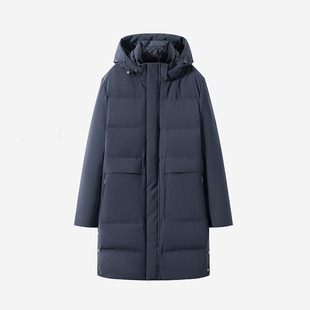 一线撤柜撤标2023年冬季新款简约百搭连帽中长款保暖羽绒服男外套