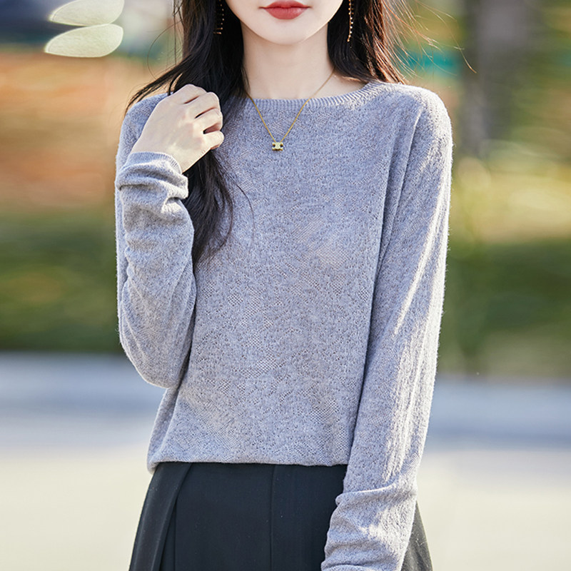 撤柜撤标(A)春秋款时尚提花显瘦打底衫大码女装洋气内搭薄款上衣