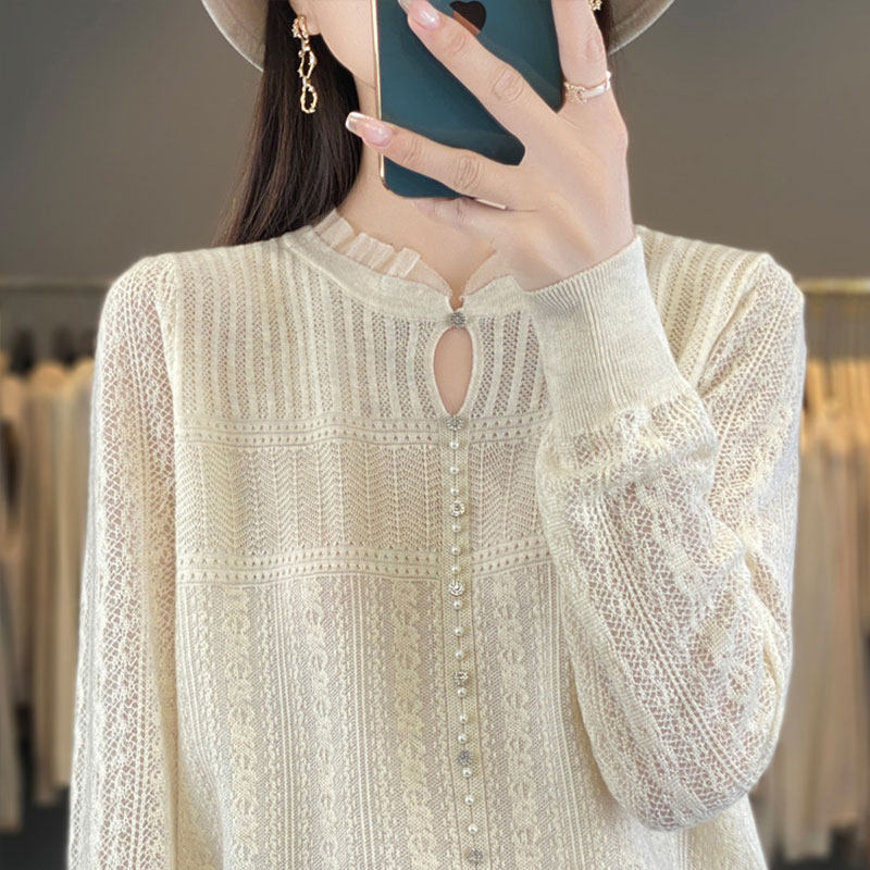 撤柜撤标(A)打底衫女春秋大码女装春装薄款针织钉珠上衣洋气小衫