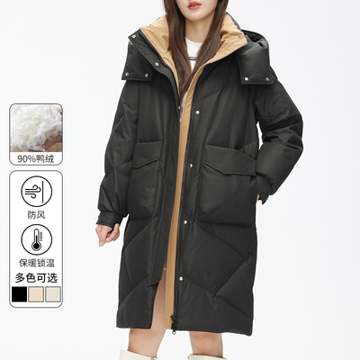 一线撤标撤柜2025新款时尚休闲百搭连帽防风保暖中长款女装羽绒服