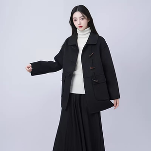 【杉家】撤标撤柜!秋冬女士新款牛角扣时尚减龄短款毛呢大衣外套