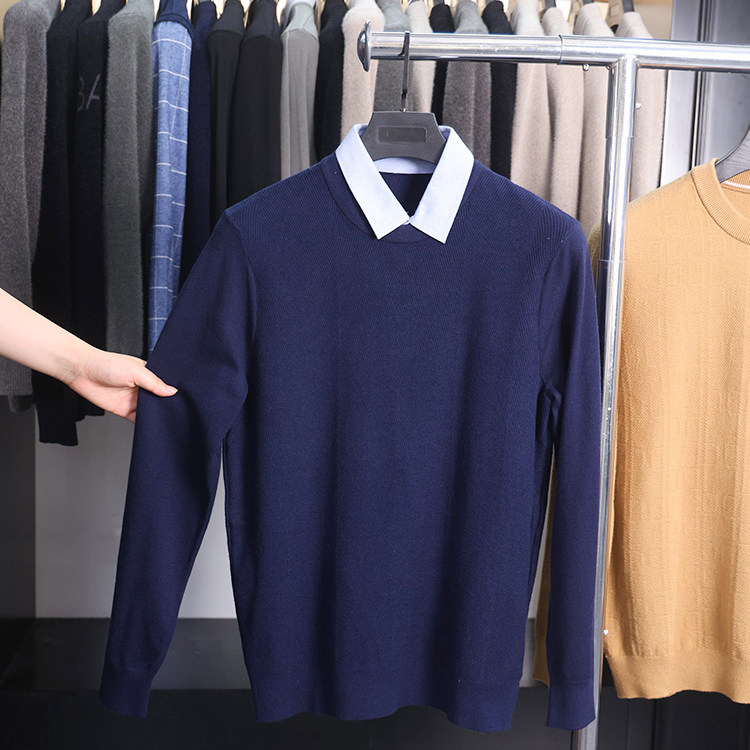 【杉家】撤标撤柜！春秋季男士宽松打底衬衫领假两件针织衫上衣