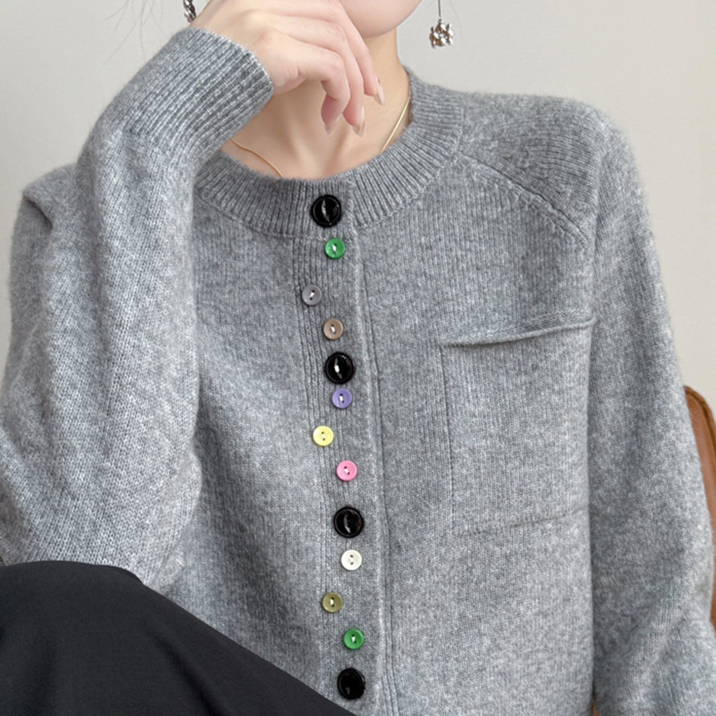 撤标撤柜(A)休闲彩扣针织开衫外套女款洋气大码女装上衣秋冬毛衣,女装/女士精品,毛针织衫,淘宝优惠券,粉丝福利购,淘宝优惠卷