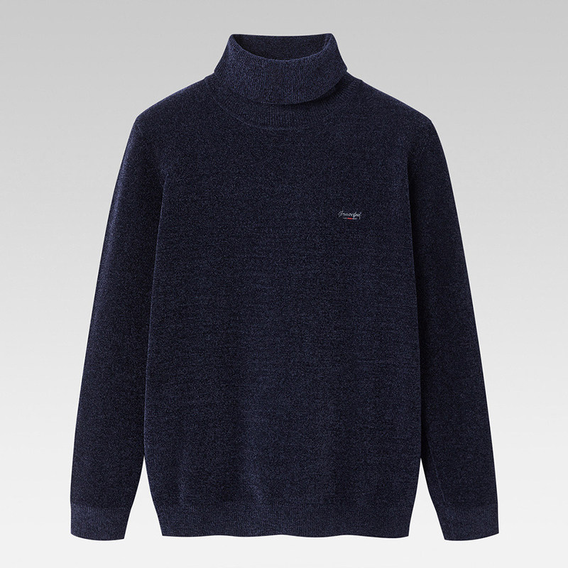 品牌同款2023冬季男士纯色雪尼尔柔软时尚休闲可翻高领保暖针织衫