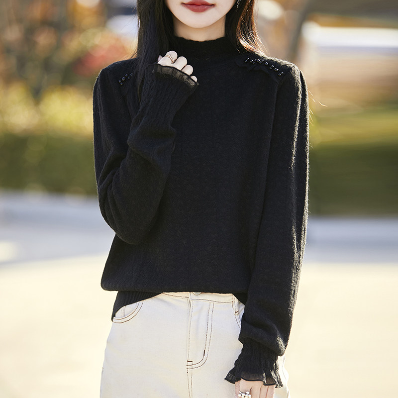 撤标撤柜(A)春秋款半高领时尚提花针织打底衫女洋气内搭女装毛衣