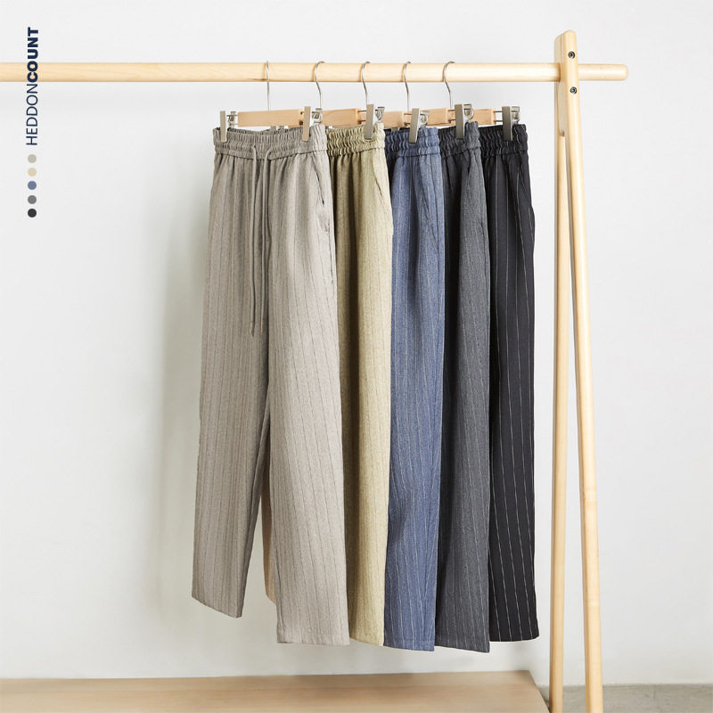 撤柜撤标(M)春季日系复古条纹九分裤休闲显瘦舒适高级感小脚裤子