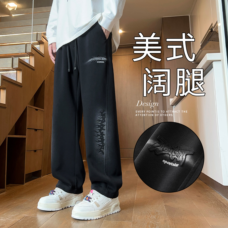 撤柜撤标秋季卫裤男美式潮牌高街帅气春秋休闲宽松百搭运动阔腿裤