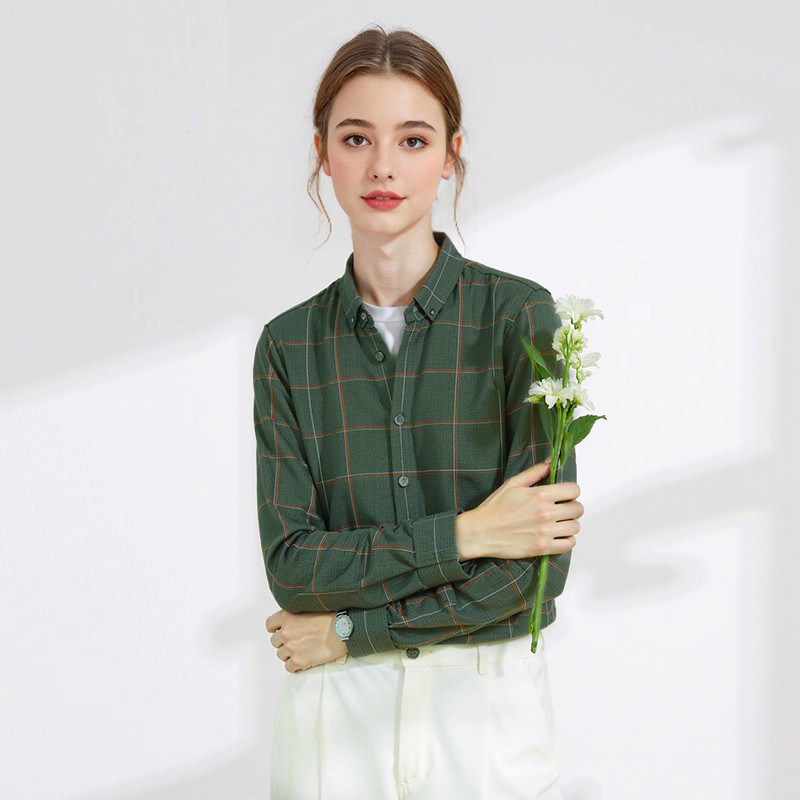 【H家】撤标撤柜！2025春秋新款女时尚扣领休闲格纹舒适长袖衬衫