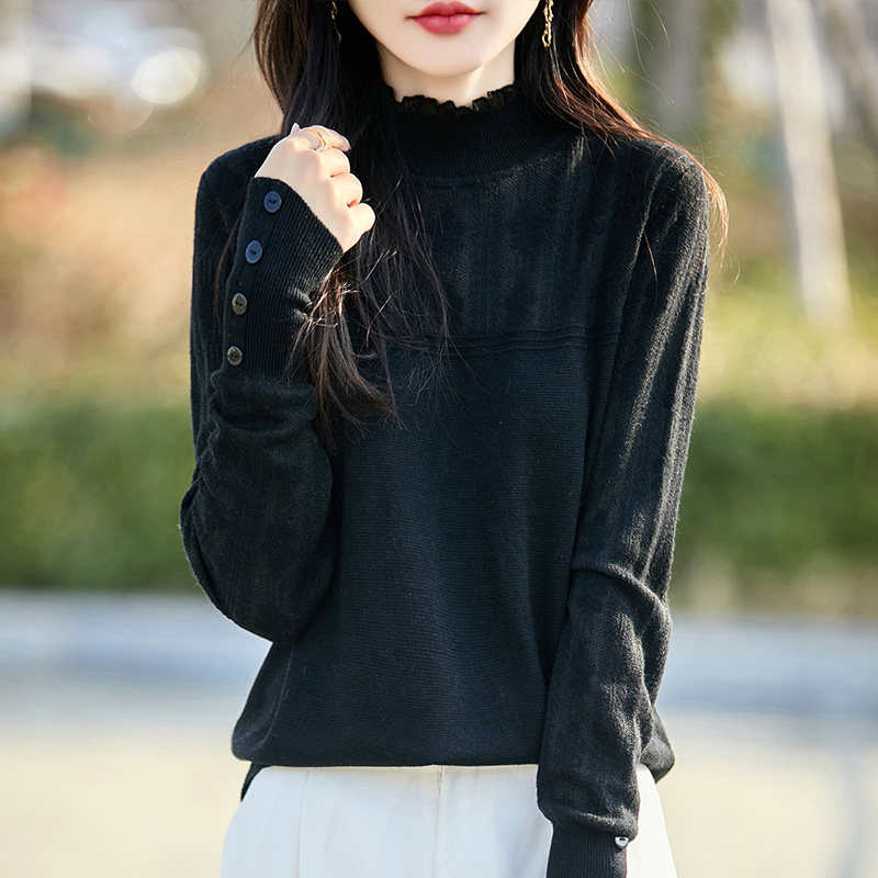 撤标撤柜(A)半高领提花针织打底衫女春秋款内搭洋气女装毛衣